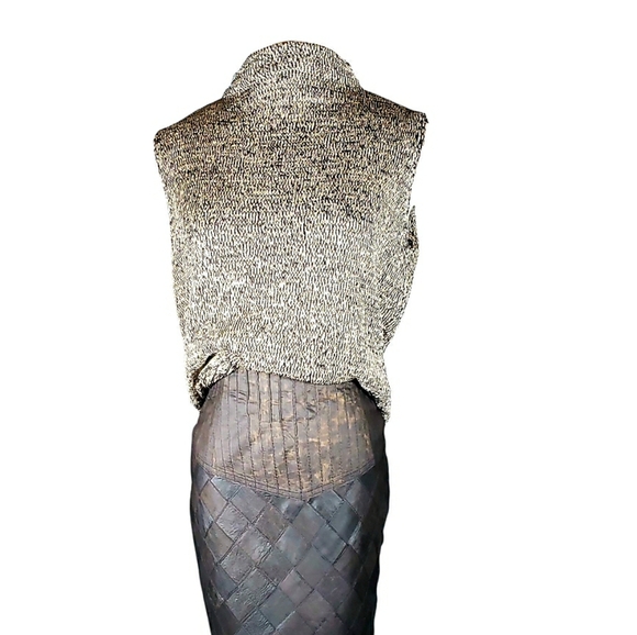 Vintage Metallic Bronze Gold Black Mockneck Sleeveless Sweater Top Pop Over Mod - Picture 1 of 11
